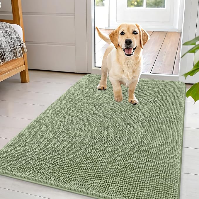 OLANLY Dog Door Mat for Muddy Paws 44x32, Super Absorbent Chenille Mud Mat | Sage Green, Absorbs Moisture and Dirt, Non-Slip Machine Washable Doormat, Quick-Drying Indoor Entryway Floor Carpet for Dogs
