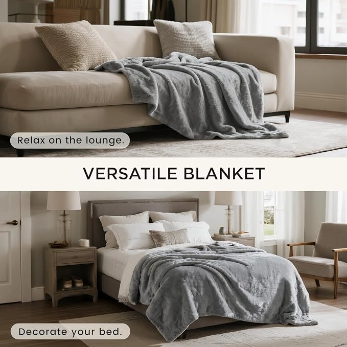 gogobunny Waterproof Bed Blanket, Reversible Sherpa Fleece Throw Blanket for Dog Puppy Cat, Furniture Cover Protects Bed Couch Sofa from Liquid Pee and Pet Fur (Grey, 90x90 inches)
