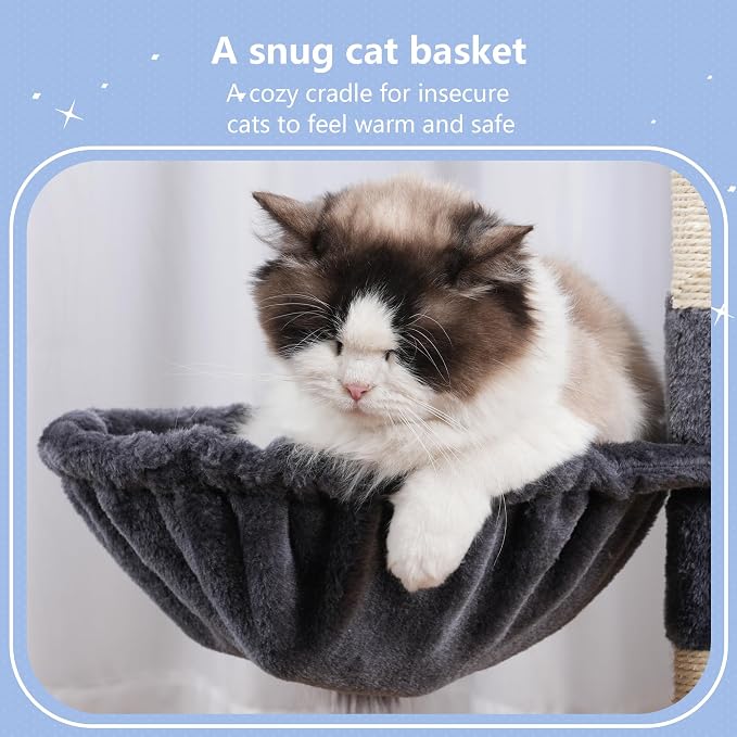 Hey-brother Cat Tree Tower with Removable Toys, Scratching Posts, MPJ008SG | 41.3 Inches Plush Cozy Condo with Platform, Hammock, Sisal Scratch Board and Ball for Indoor Cats, Smoky Gray