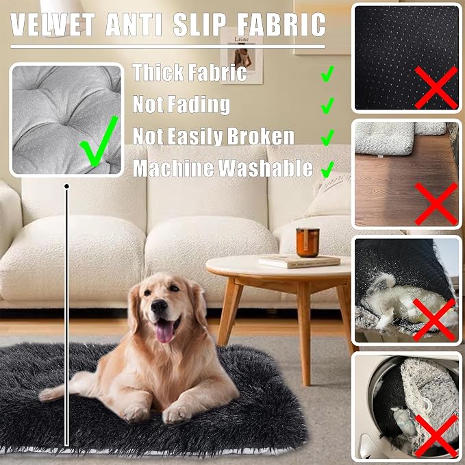 Machine Washable Dog Bed, Deluxe Plush Dog Crate Pad and Cat Bed, Anti-Slip Bottom Kennel Pad Mat, Fuzzy Pet Beds for Large, Medium, Small Dogs Breed (Black, 36.0" L x 24.0" W x 3.0" Th x 1 Pack)