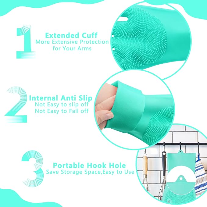 Pet Grooming Gloves—Dog Washing Gloves with High-Density Teeth, Dog Bath Scrubber with Enhanced Five Finger Design, Silicone Gloves for Dogs and Cats Bathing, Massage (Turquoise)