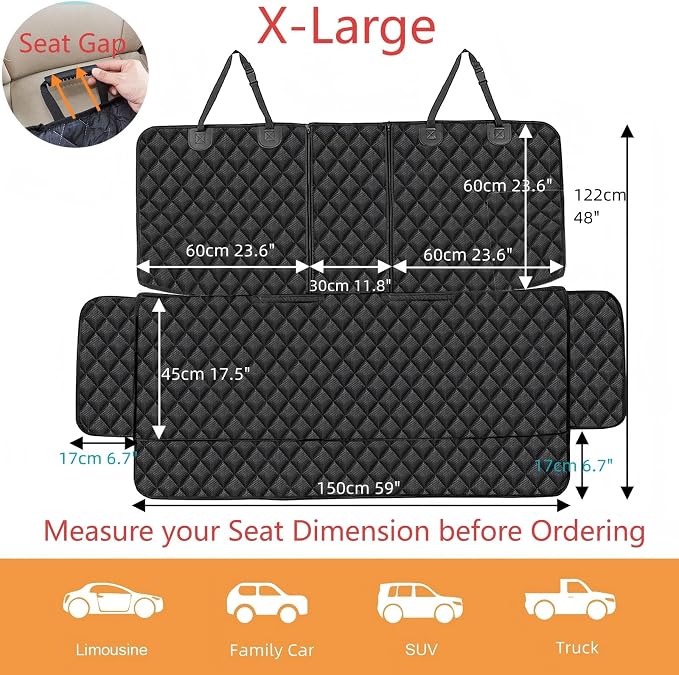 ANOSOSPECIAL Dog Car Seat Cover for Back Seat, Waterproof X Large Rear Seat Protector for Pet Auto SUV Truck (XL, Black)