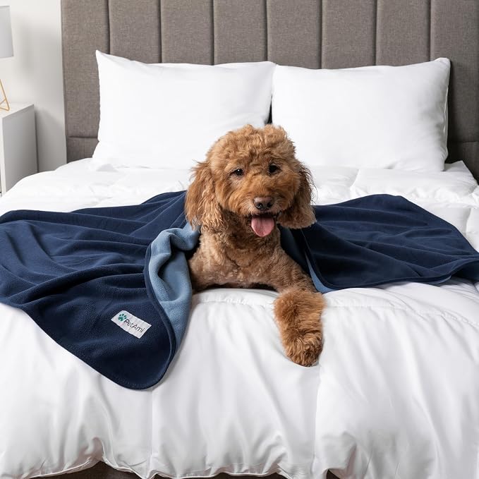 PetAmi Waterproof Dog Blanket for Couch, Pee Proof Reversible Cat Blanket for Sofa Bed Furniture Protector, Soft Fleece Washable Pet Throw for Dogs Cats Puppies Kittens, 60x80 Navy Blue