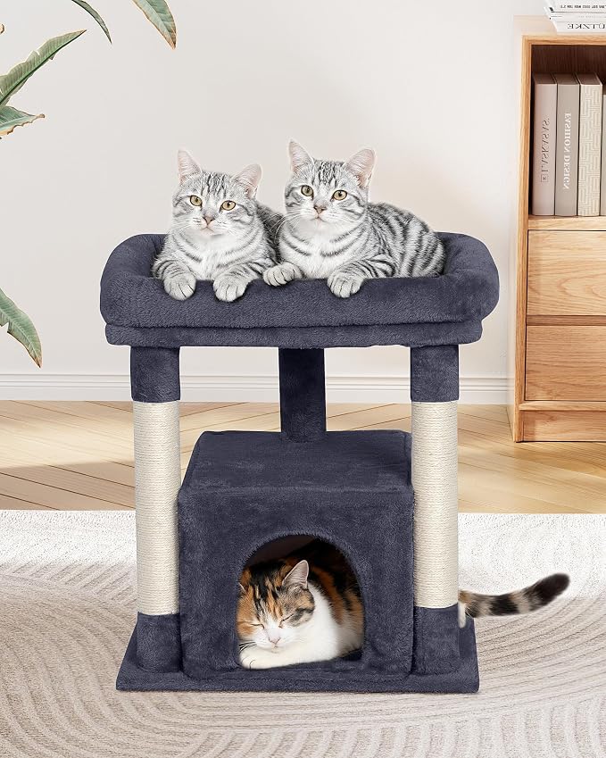 23.6" Cat Tree for Large Cat, 19 * 15.8 in Large Perch, Dark Gray | Cat Tower with Scratching Post, 2-door Cat Condo for Adult Indoor Cats, Easy to Clean and Install, Assembly tools included