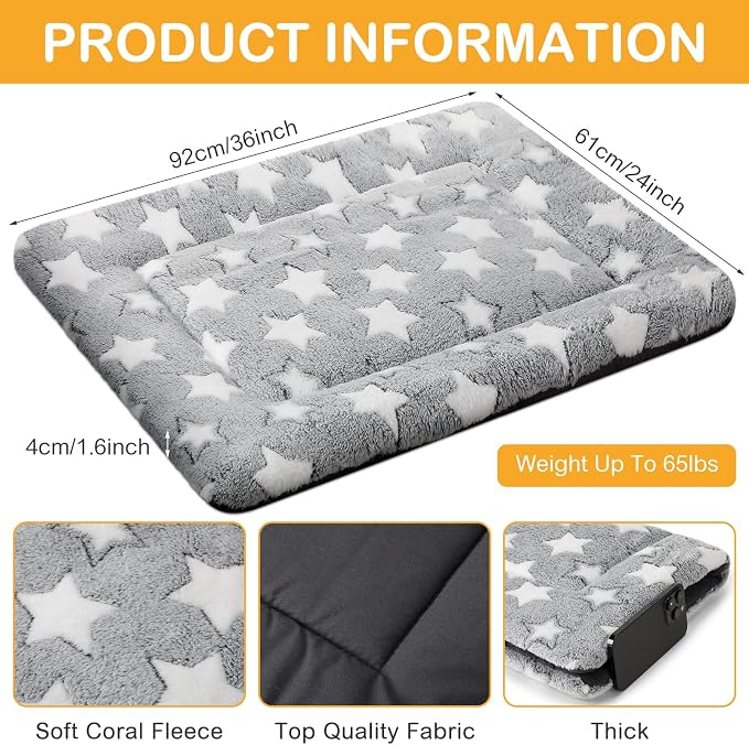 4 Pcs Dog Crate Pads Soft Warm,24 x 36 x 1.6 Inch,Star,Gray | Ultra Soft Warm Washable Anti-slip Kennel Bed Mat for Pets,Reversible Replaceable,for Small Medium Large Dogs and Cats