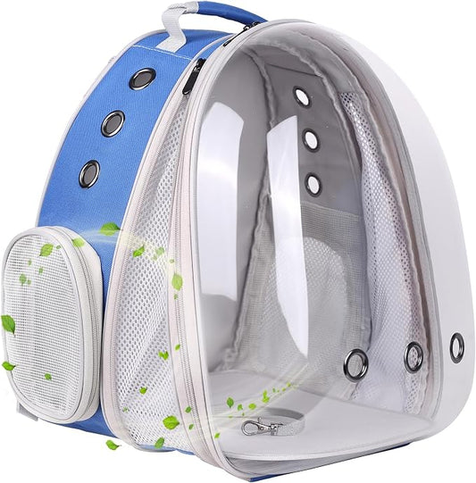 Front Expandable Cat Backpack Carrier, Fit up to 20 lbs, Space Capsule Astronaut Bubble Window Pet Backpack to Carry and Transport Large Cat and Small Puppy Blue