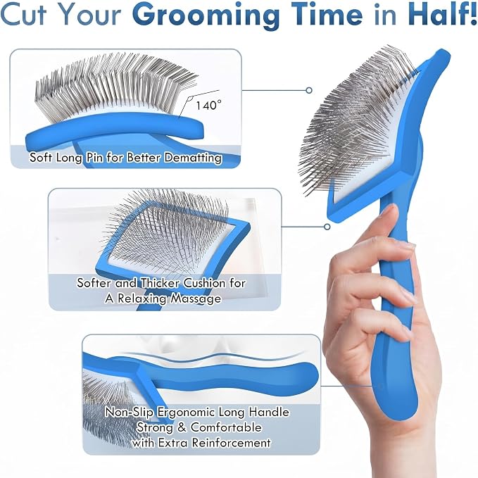 Wooden Long Pin Slicker Brush for Large Dog, Poodles & Doodles Long Hair | Grooming, Fluff & Detangle Heavy Dense Wavy Curly Coats to Easily Prevent Severe Hair Matting During Shedding Seasons