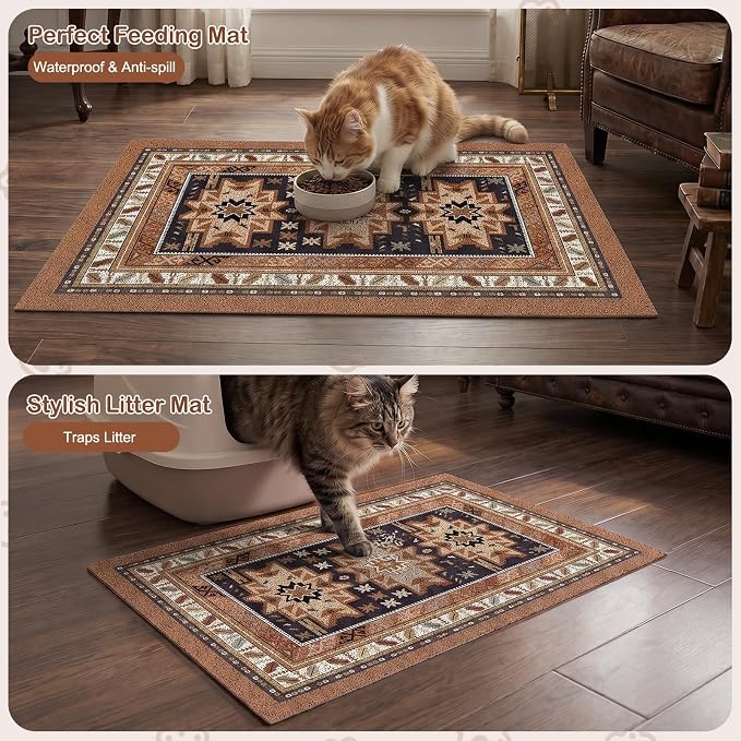 Glittme Cat Litter Mat, 24"x15" Non-Slip Washable Trapping Mat for Cats | Litter Trapping Mat With Thick PVC Coil To Catch Scatter, Soft On Paws And Waterproof Bottom To Protect Floors