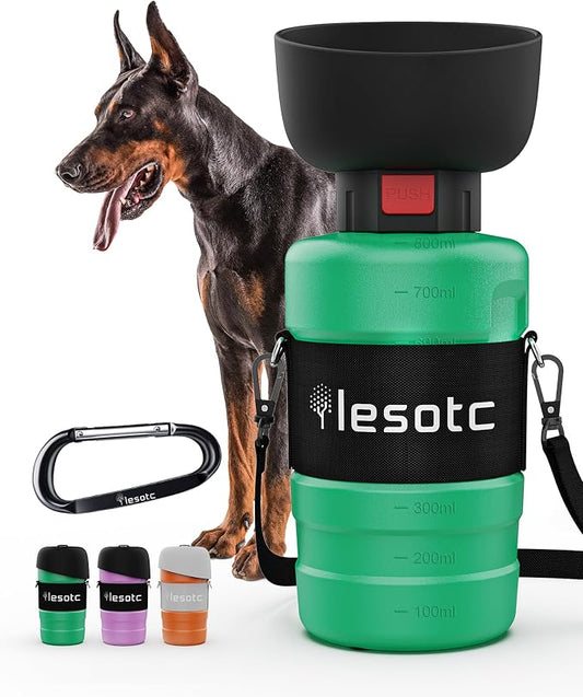 lesotc Dog Water Bottle Portable, 28oz Portable Dog Water Bottle with Bowl, Leak Proof Travel Bowl Dispenser for Dogs, One-Hand Squeeze Puppy Essentials for Walking, Hiking, Camping