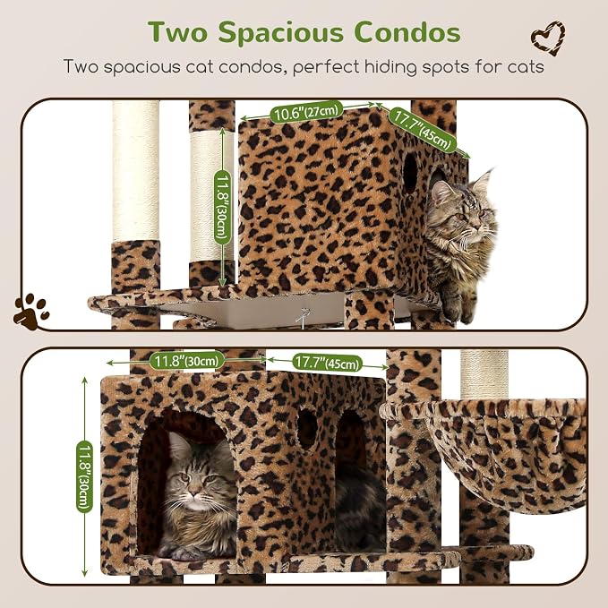 Globlazer Giant Cat Tree for Indoor Large Cats, 83in, F83, Leopard Print | XXL Cat Tower with 9 Scratching Posts for 20lb+ Heavy Duty Large Adult Cats