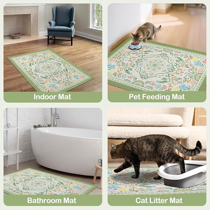 Glittme Cat Litter Mat, 47"x35" Non-Slip Washable Trapping Mat for Cats | Litter Trapping Mat With Thick PVC Coil To Catch Scatter, Soft On Paws And Waterproof Bottom To Protect Floors