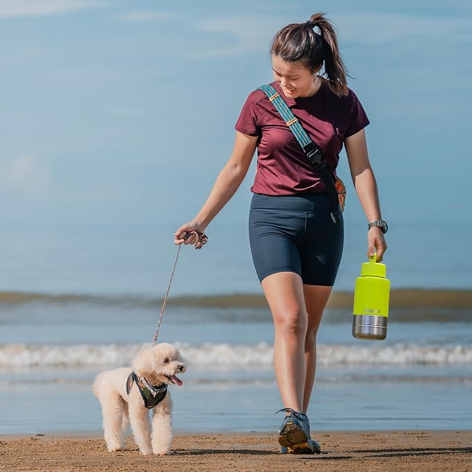 KEWIXY Insulated Dog Travel Water Bottle with Detachable Bowls, 3 in 1 Portable Dog Water Bottle Dispenser, Dog Accessories for Walking, Hiking, Camping, Outdoor (Black, 32 Oz)