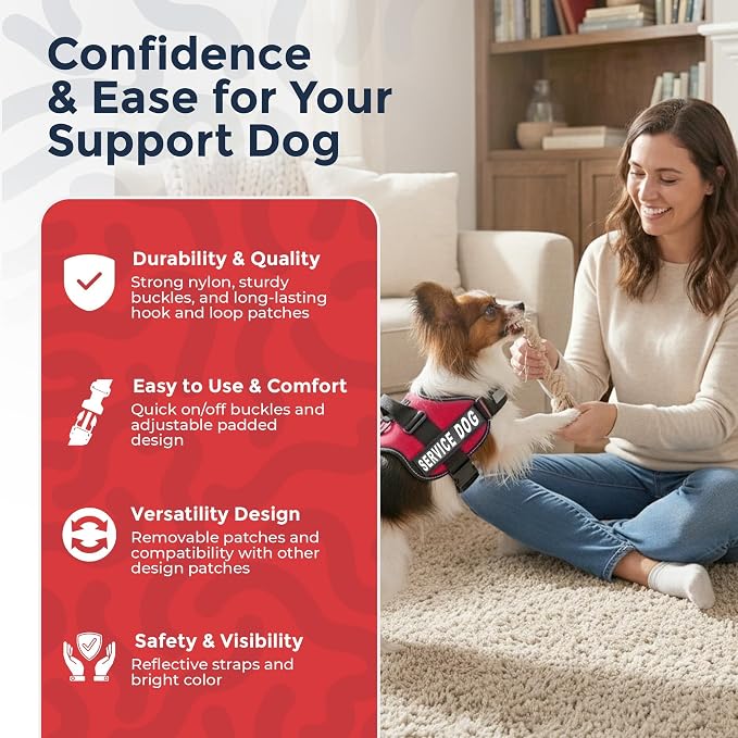 Industrial Puppy Service Dog Vest Harness - Durable & Adjustable Vest for Dog with Reflective Straps, Removable Patches, 50 ADA Cards, Handle & D-Ring, Travel and Daily Use,Bright Red, XXS 13.5"-17"