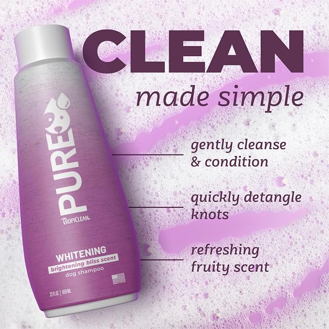 TropiClean Pure Dog Whitening Shampoo, Tear Stain & Odor Remover, 22oz