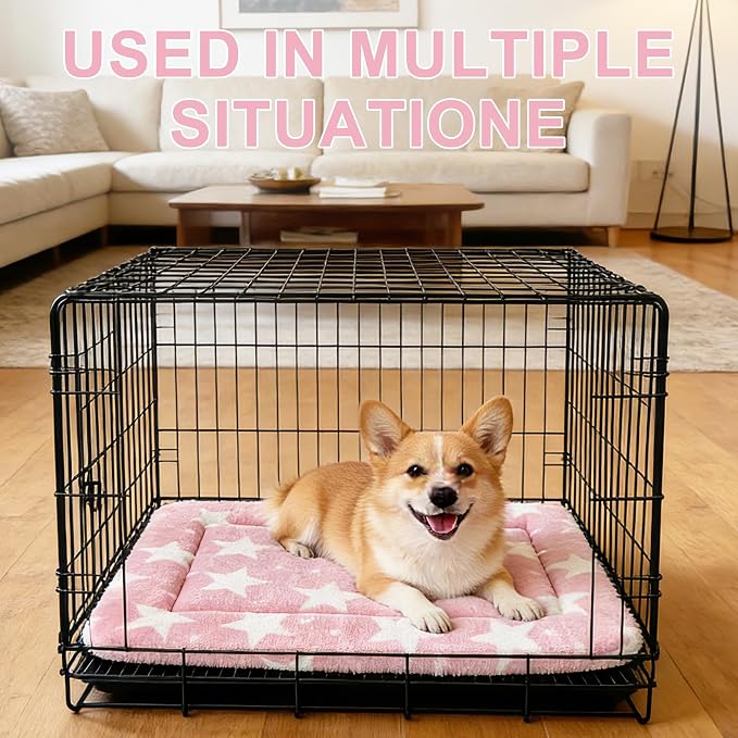 Dog Bed Mat – Soft & Comfortable Dog Kennel Pad for Crate – Durable Crate Bed & Mat for Dogs & Cats – Ideal for Crate, Kennel, and Home Use (Big&Little Stars Pink, S(24"*18"*1.5"))