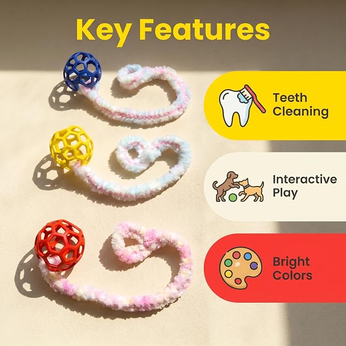 Baba&Nana Braided Fleece Dog Tug Toy(1PC), Assorted Colors Dog Rope Toy with Ball, Interactive Tug of War Dog Toy for Large & Medium & Agility Dogs- Ship a Random Style! (Ball Style)