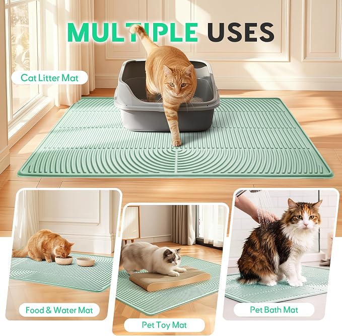 Pawtasy Cat Litter Mat,40" x 28" Extra Large Silicone Waterproof Litter Trapping Mat for Scatter Control Soft on Kitty Paws Non-Slip Easy to Clean