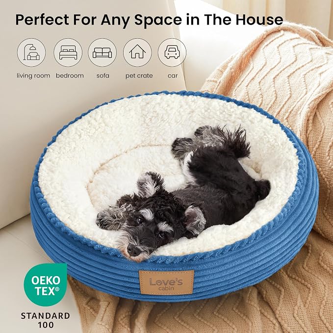 Love's cabin Round Donut Cat and Dog Cushion Bed, 24in Pet Bed for Small or Medium Dogs, Anti-Slip & Water-Resistant Bottom, Soft Durable Fabric Pet Beds, Washable Calming Cat Bed Royal Blue