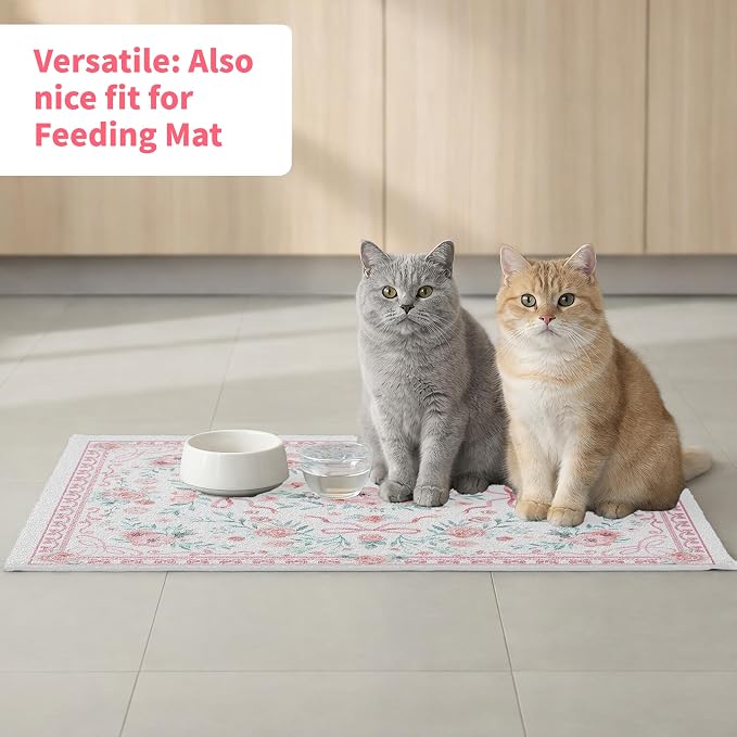Cat Litter Mat 33" x 22" for Litter Box, Non-Slip Washable Floor Mat with Litter Trapping Design, Scatter Control for Cats and Kittens, Pink