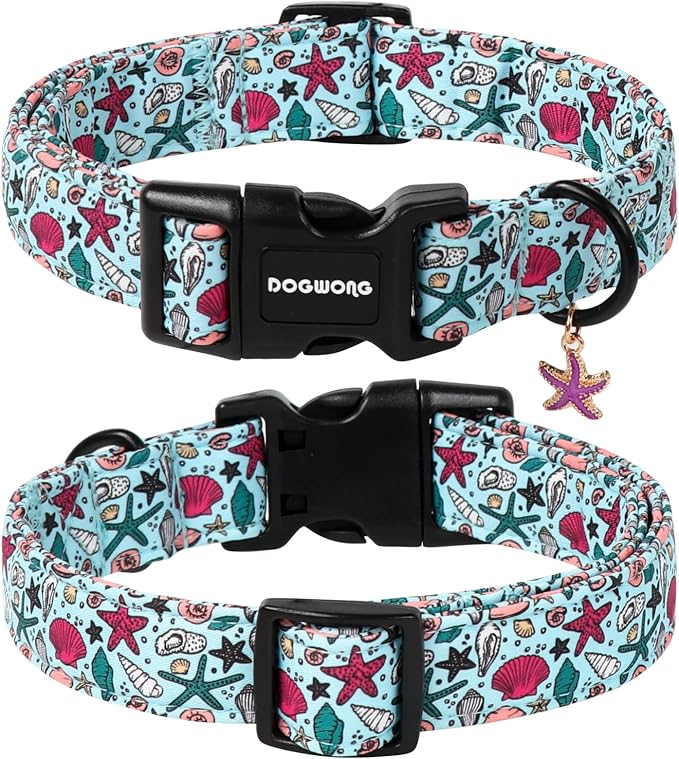 DOGWONG Blue Summer Dog Collar, Blue Beach Dog Collars, Adjustable Cute Boy Pet Collars Girl Design Dog Collar for Small Medium Large Dogs