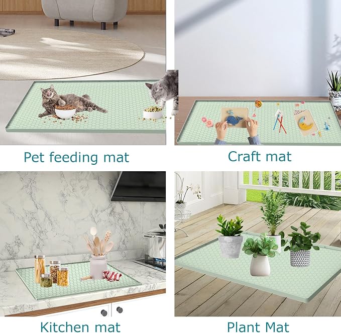 Cat Litter Mat, Silicone Large Cat Mat for Litter Box - 34x22 in, Waterproof & Non-Slip, Durable & Easy Clean, Green