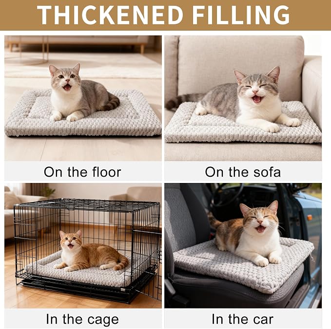 Dog Bed Mat,Reversible & Ultra Soft Kennel Pad-Machine Washable Pet Bed for Dogs & Cats-All-Weather Crate Liner for Crates,Carriers & Travel (Light Gray, 18" L x 14" W x 1.5" Th)