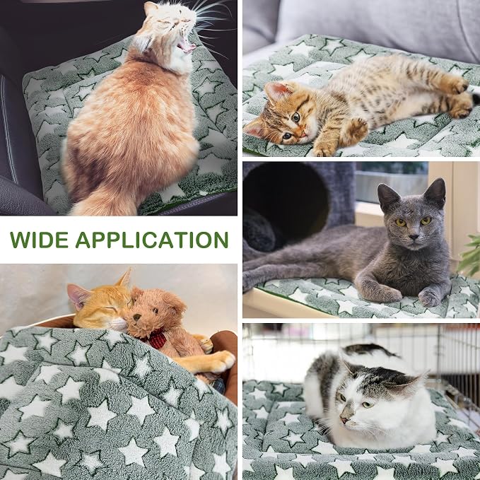 4 Pcs Dog Crate Pads Soft Warm,20 x 30 x 1.6 Inch,Star,Green | Ultra Soft Warm Washable Anti-slip Kennel Bed Mat for Pets,Reversible Replaceable,for Small Medium Large Dogs and Cats