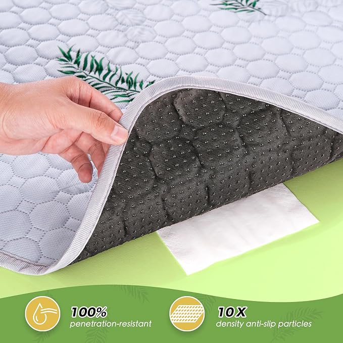 Washable Dog Pee Pads, Non-Slip Waterproof, 36 x 54 in, 2 Pack, Leaf | Super absorbent, waterproof and non-slip; washable, reusable dog pads for crates, playpens, floors, furniture and travel