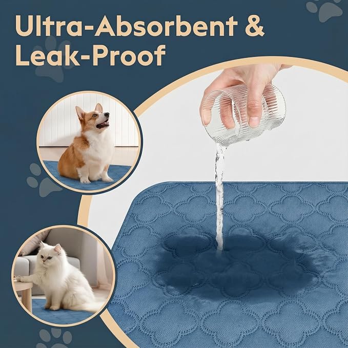 FunFurry Washable Pee Pads for Dogs - 2 Pack Reusable Pee Pads，Waterproof Puppy Pads，Pet Training Pads，Super Absorbent with Dog Paw Shape Non-Slip Backing (Blue, 41" X 41" - 2 Pack)