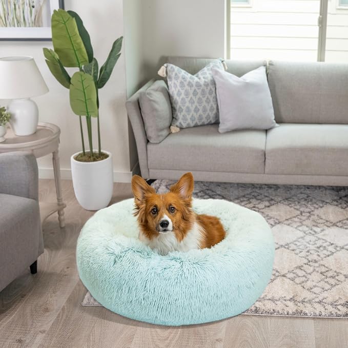 Best Friends by Sheri The Original Calming Donut Dog Bed for Medium Dogs up to 45 lbs, Shag Faux Fur, Baby Blue, 30" x 30"