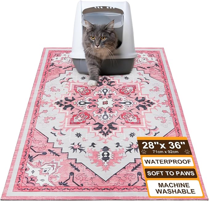 BEAUTYZOO Cat Litter Mat, 28" x 36" Large Litter Trapping Mat, Waterproof | Scatter Control, Absorbent Urine‑Proof, Soft On Paws, Non‑Slip, Machine Washable, For Indoor Cats & Kittens, Floor Use