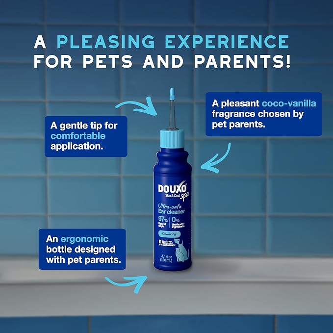 DOUXO SPA Dog & Cat Ear Cleaner, 4.1 fl oz | Safely Cleans and Dewaxes the Ear, Skin-Friendly Formula