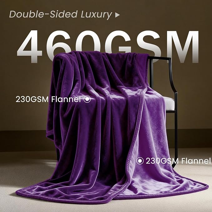 gogobunny Waterproof Flannel Blanket for Bed Couch Sofa, Reversible Double-Sided Throw for Dog Cat, Stain Resistant Furniture Protector Against Liquid Pee and Fur (90" x 90", Dark Purple/Light Purple)