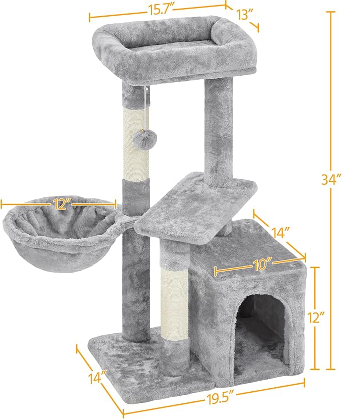 Topeakmart Cat Tree 34in Cat Tower Plush Cover with Condo, Platform & Basket for Indoor Kittens, Cat Furniture Activity Tree