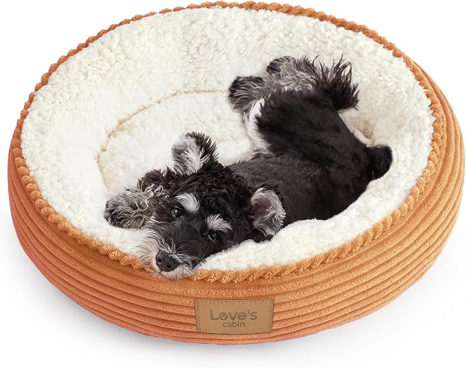Love's cabin Round Donut Cat and Dog Cushion Bed, 24in Pet Bed for Small or Medium Dogs, Anti-Slip & Water-Resistant Bottom, Soft Durable Fabric Pet Beds, Washable Calming Cat Bed Orange