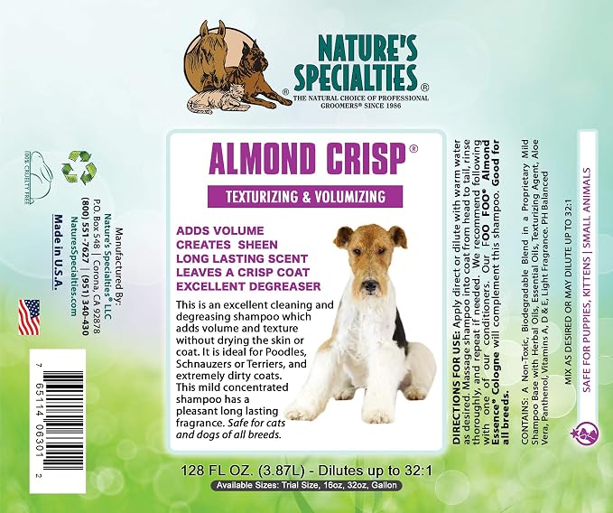 Nature's Specialties Almond Crisp Ultra Concentrated Dog Shampoo for Pets, Make up to 4 Gallons, Natural Choice for Professional Groomers, Texturizing and Volumizing, Made in USA, 16 oz