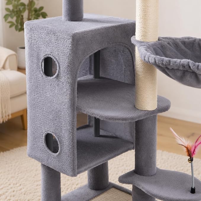 HUITREE 45in Cat Tree Tower with Big Condo for Indoor Cats,Cat Tower with Scratching Post,Scratching Board and Cat Toys,Multi-Level,Small Space,Transformer Cat Tree (336G)