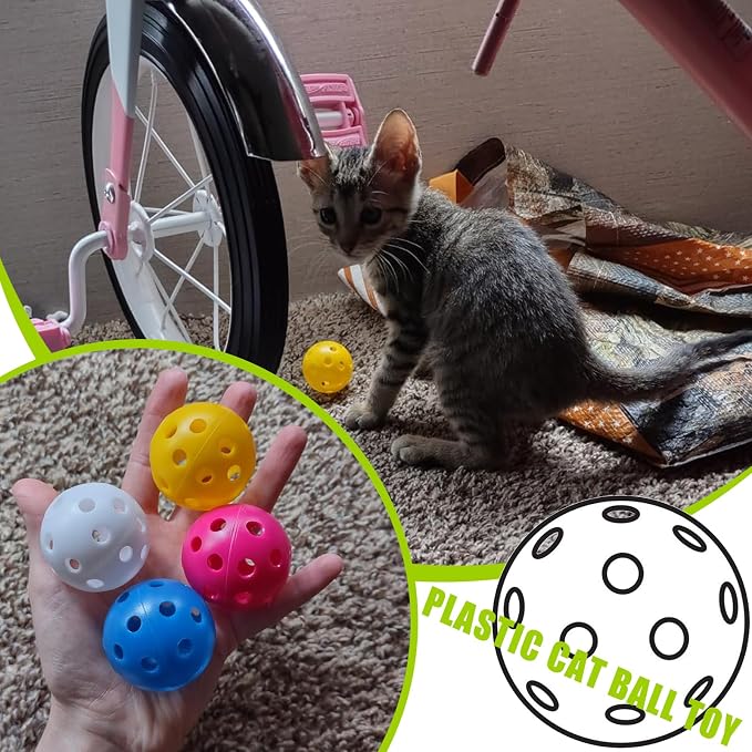 24Pcs Cat Ball Toy, Low Noise No Bells Holey Plastic Cat Balls, Funny Interactive Cats Toys for Indoor Cats, Firm Toy Balls for Kitten Puppy Ferret Bird (1.65")