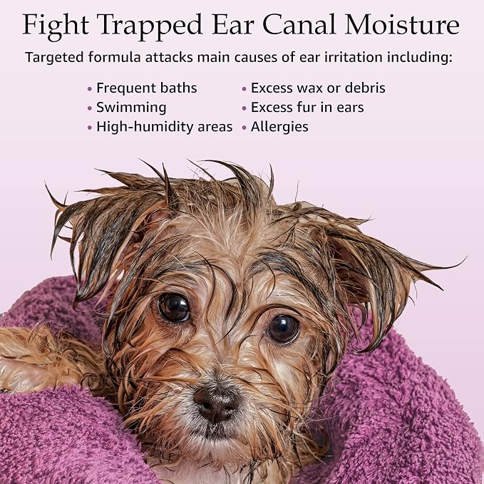 Ear Cleansing Solution for Dogs and Cats - Pet Ear Cleaner Removes Odor & Wax - Deodorizing Dog Ear Cleaner Solution with Aloe & Vitamins - Sweet Pea & Vanilla Scent - 8 oz
