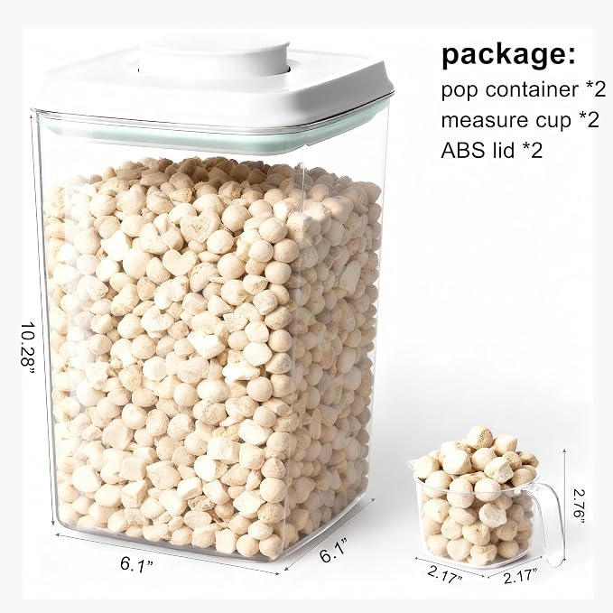 3-5 Lbs Dog Cat Treat Container Pop Pet Food Storage Container 4.2qt *2 | with 0.13qt Measure Scoop Airtight Stackable BPA-Free Pet Storage Bin Canister Pop Lid Plastic Container for Kibble & Treats