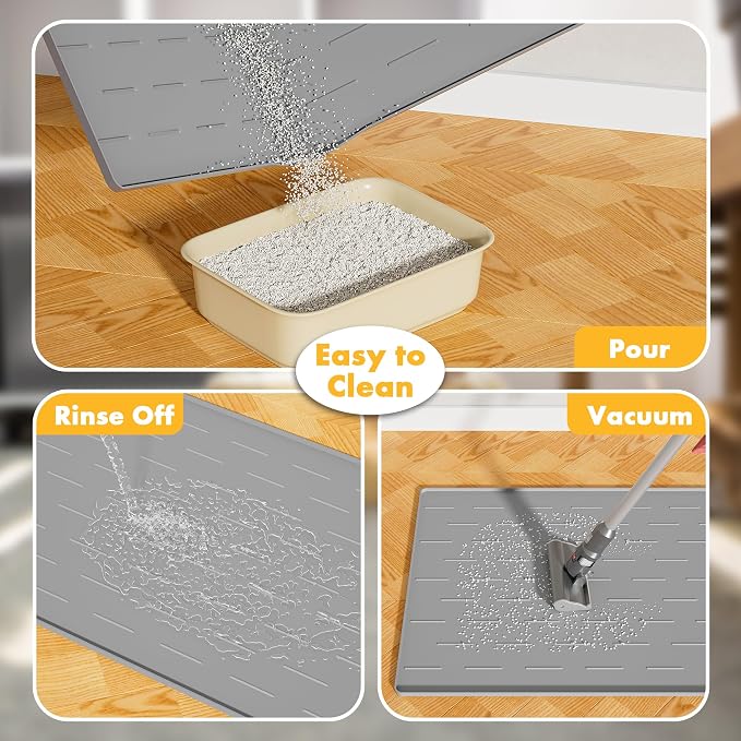 Pieviev Silicone Cat Litter Mat, Traps Litter & Easy to Clean, 34'' x 22'' | Raised Edges Lock Litter & Urine, Scratch and Wear-Resistant Cat Box Mat, Non-Slip Backing, Fit Most Standard Boxes