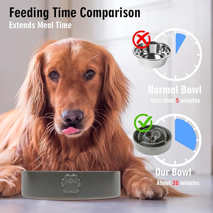 Slow Feeder Dog Bowls – Dog Bowl Slow Feeder – Microwaveable Dog Slow Feeder for All Breeds – Lead and BPA-Free Ceramic Pet Bowl – Pet Feeder for Fast Eaters