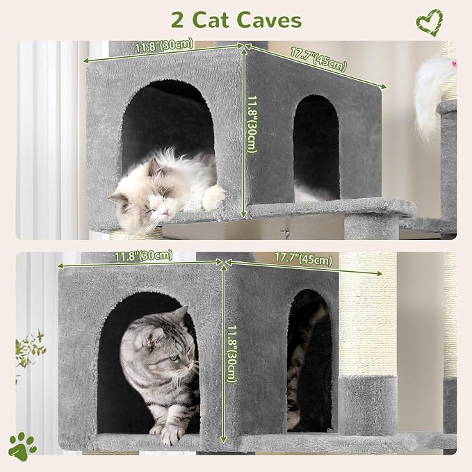 Globlazer Sturdy Extra Large Cat Tower for Indoor Cats, S81C, Light Grey | 81 inch Heavy Duty Cat Tree for Indoor Large Adult with 8 Scratching Post, 2 Cat Condos, 2 Platform