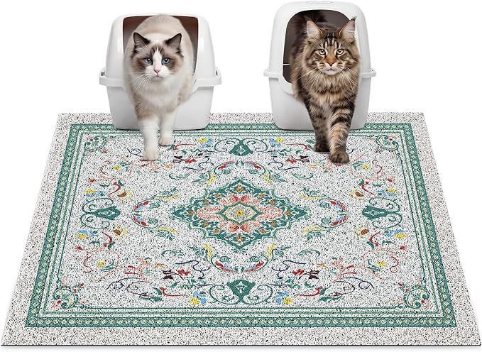 Glittme Cat Litter Mat, 33"x22" Non-Slip Washable Trapping Mat for Cats | Litter Trapping Mat With Thick PVC Coil To Catch Scatter, Soft On Paws And Waterproof Bottom To Protect Floors