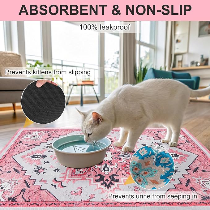 BEAUTYZOO Cat Litter Mat, 20" x 28" Litter Trapping Mat, Waterproof | Scatter Control, Absorbent Urine‑Proof, Soft On Paws, Non‑Slip, Machine Washable, For Indoor Cats & Kittens, Floor Use