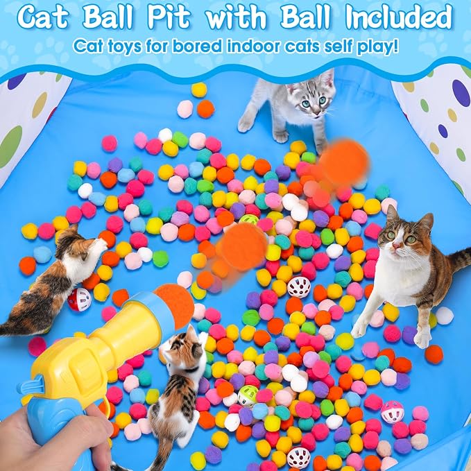 Mity rain Cat Ball Pit with Balls Included, Interactive Cat Toy for Indoor Cats, Blue