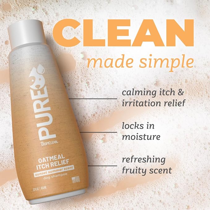 TropiClean Pure Oatmeal Dog Shampoo for Itchy Skin Relief, 22oz