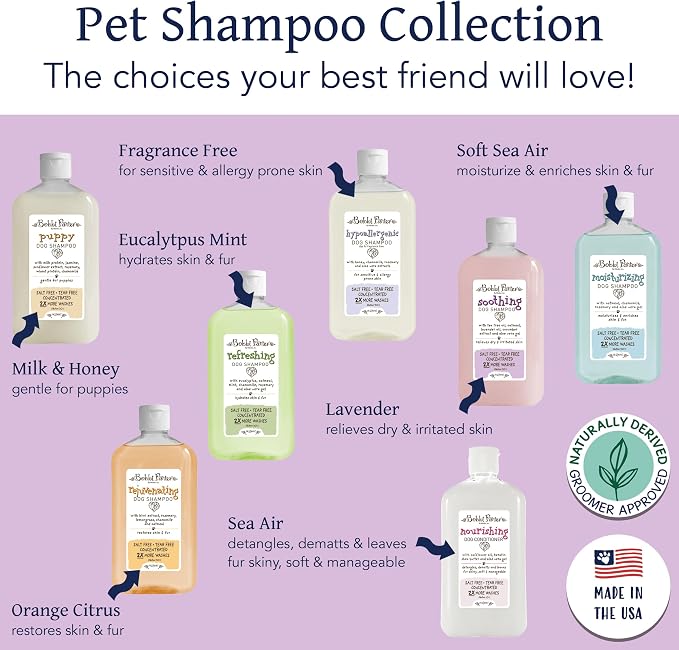 Bobbi Panter Soothing Dog Shampoo Tea Tree, Lavender, Cucumber & Oat Protein – Natural Formula for Sensitive Skin & Irritation Relief, Tear-Free, 30:1 Concentrate, Made in USA, 14 oz