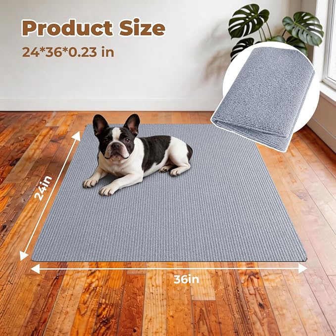 Dog Crate Mat, 24 in X 36 in Dog Playpen Mat Kennel Mat | Waterproof Non-Slip Reusable Washable Floor Protector Extra Large cages Puppy Pee Pad for Under Dogs Crate Light Grey