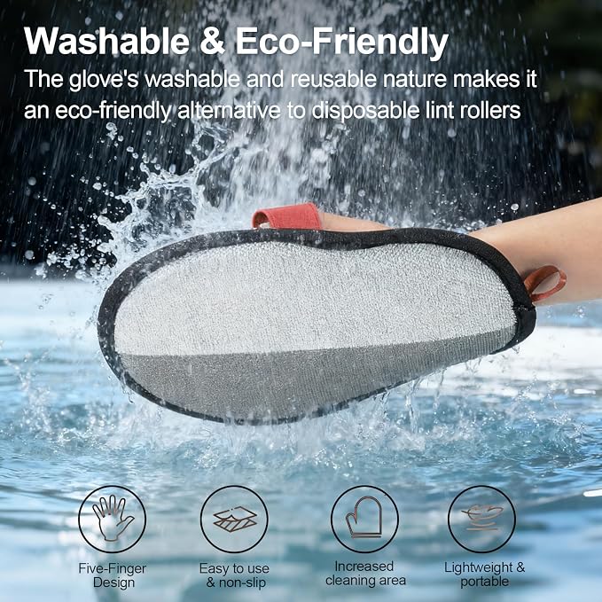 Pet Hair Removal Glove, Electrostatic Grooming Mitt for Dogs & Cats | Electrostatic pet hair remover tool with 5-finger design. Washable reusable for cats, dogs, sofas and furniture.